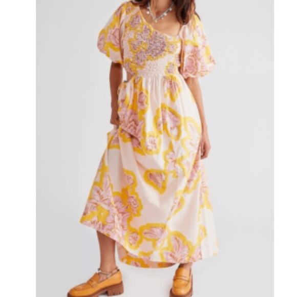 Free People Dresses & Skirts - Free People 100% Cotton Kalina Asymmetrical Printed Midi Dress • Size XS